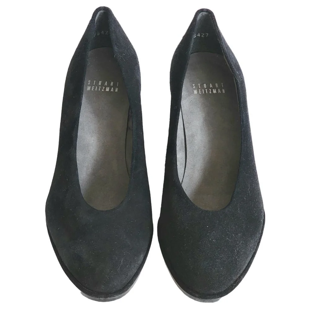 STUART WEITZMAN Black Suede Wedge Pumps Size 8 - Picture 3 of 7